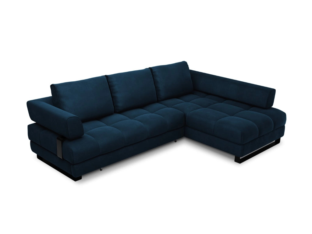 Cosmopolitan Design - Divano convertibile angolare destro con contenitore "Clinton" 5 posti in velluto blu reale 