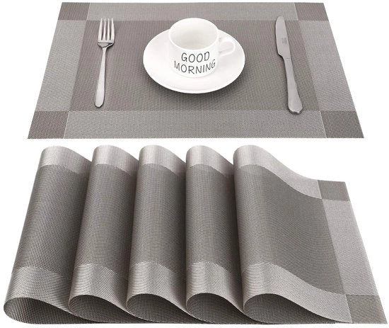 Set di tappetino per tavolo da 6 pezzi, facile da pulire, antiscivolo, resistente al calore, resistente alle macchie, 45cmx30cm (grigio)
