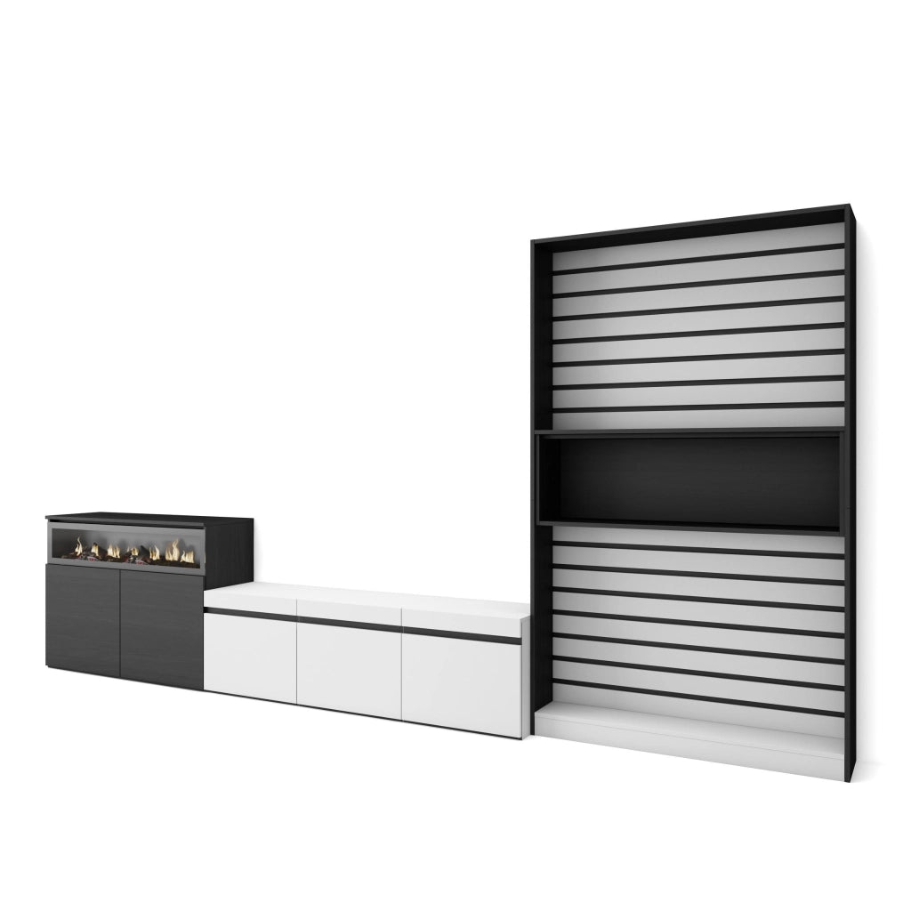 Mobile TV, Soggiorno, 360x35x186cm, Per TV fino a 65", Camino elettrico, Bianco e nero RF3190