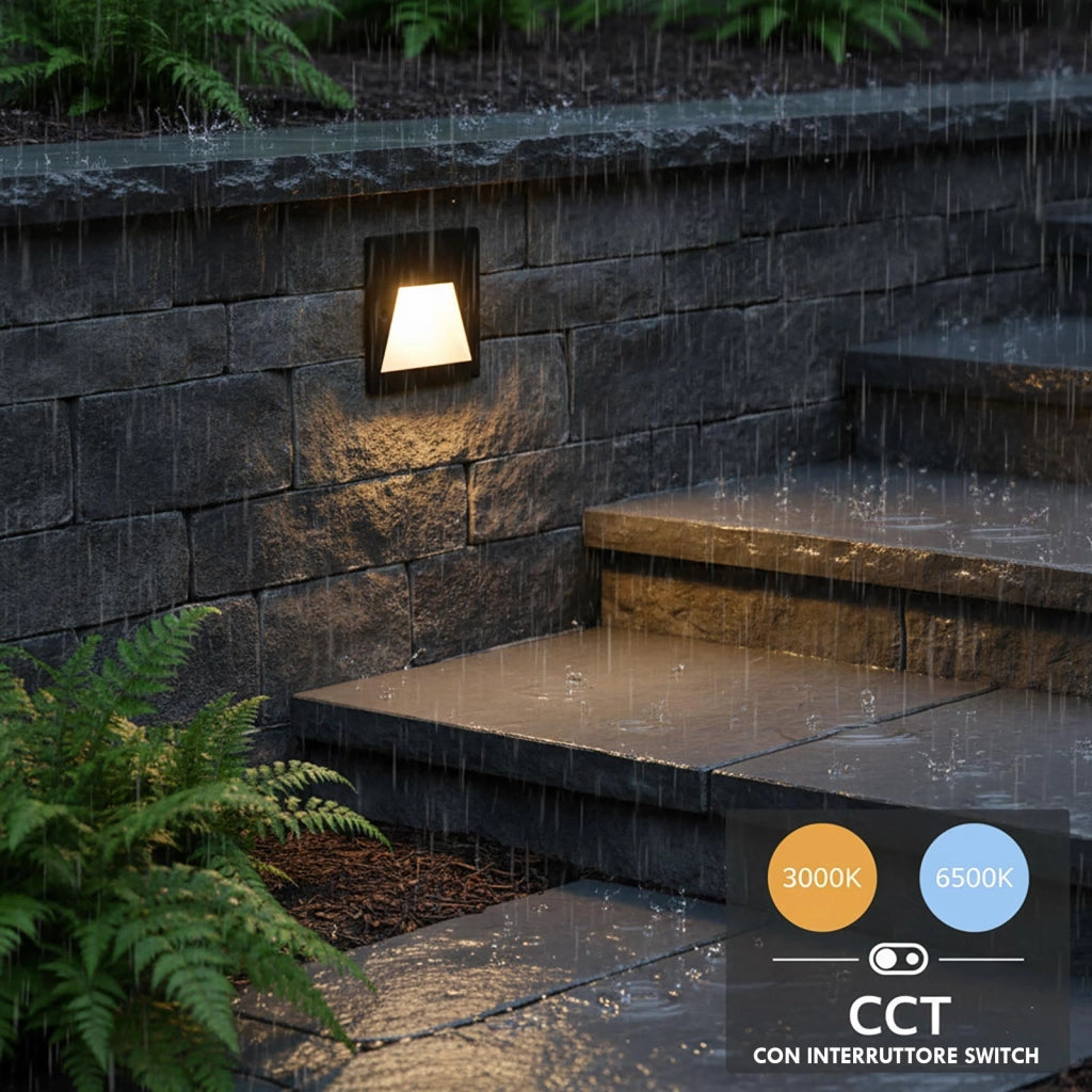 Faretto segnapassi IP65 LED 3W incasso scatola 503 scale giardino viale gradini 230V COLORE NERO LUCE LED CCT da 3000K a 6000K