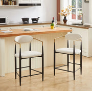 Set di 2 sgabelli da bar con braccioli; tessuto beige e struttura in metallo nero e oro
