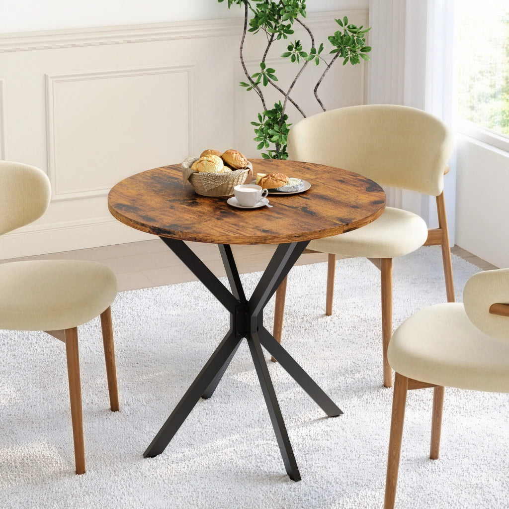 Tavolo da pranzo rotondo 80 cm marrone e nero – gambe a X, senza materasso