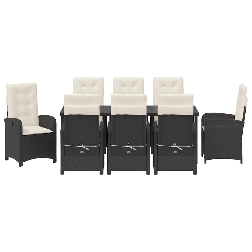 Set da Pranzo per Giardino con cuscino 9 pcs Nero polyrattan 3380259