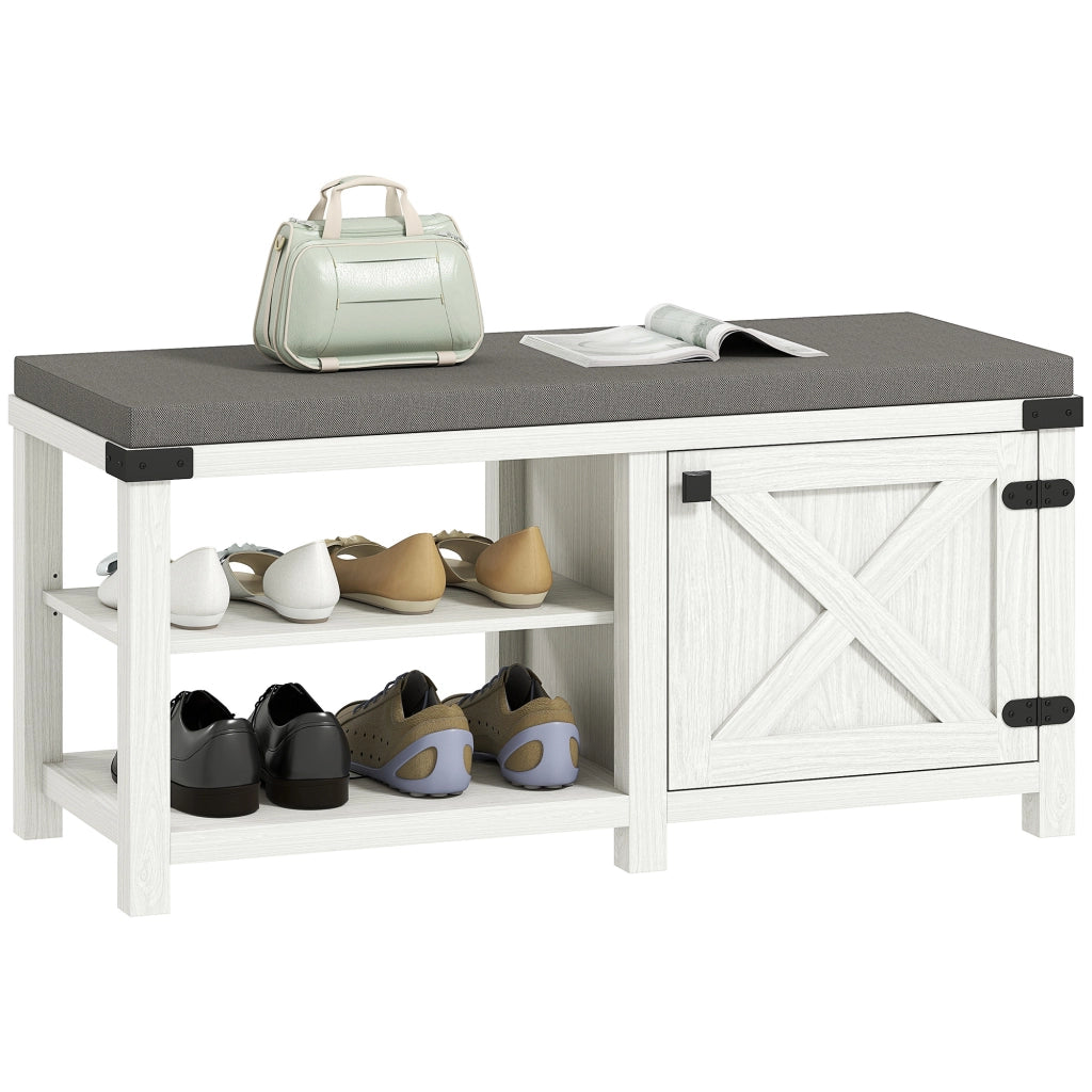 Scarpiera con Seduta ¨C zephmum ¨C Bianco Grigio 100x40x48 cm