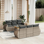 Set Divani da Giardino 7 pz con Cuscini Grigio in Polyrattan