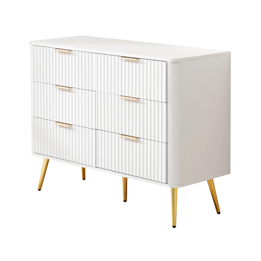 Cassettiera, 6 cassetti, maniglie in metallo, dispositivo antiribaltamento, bianco