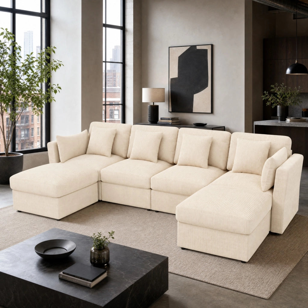 DIVANO angolare modulare 290x159,5x89 cm in corduroy beige 4-6 posti