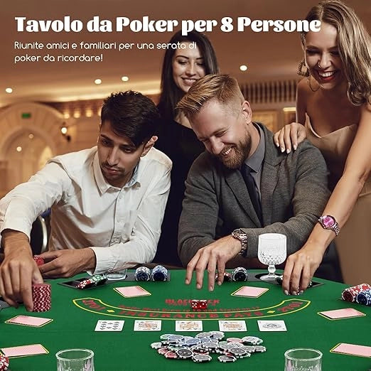 Tappetino da Poker Pieghevole 120 cm, Portatile con Borsa Portabicchieri e Vassoi per Fiches, Tappeto da Poker Antiscivolo, Verde