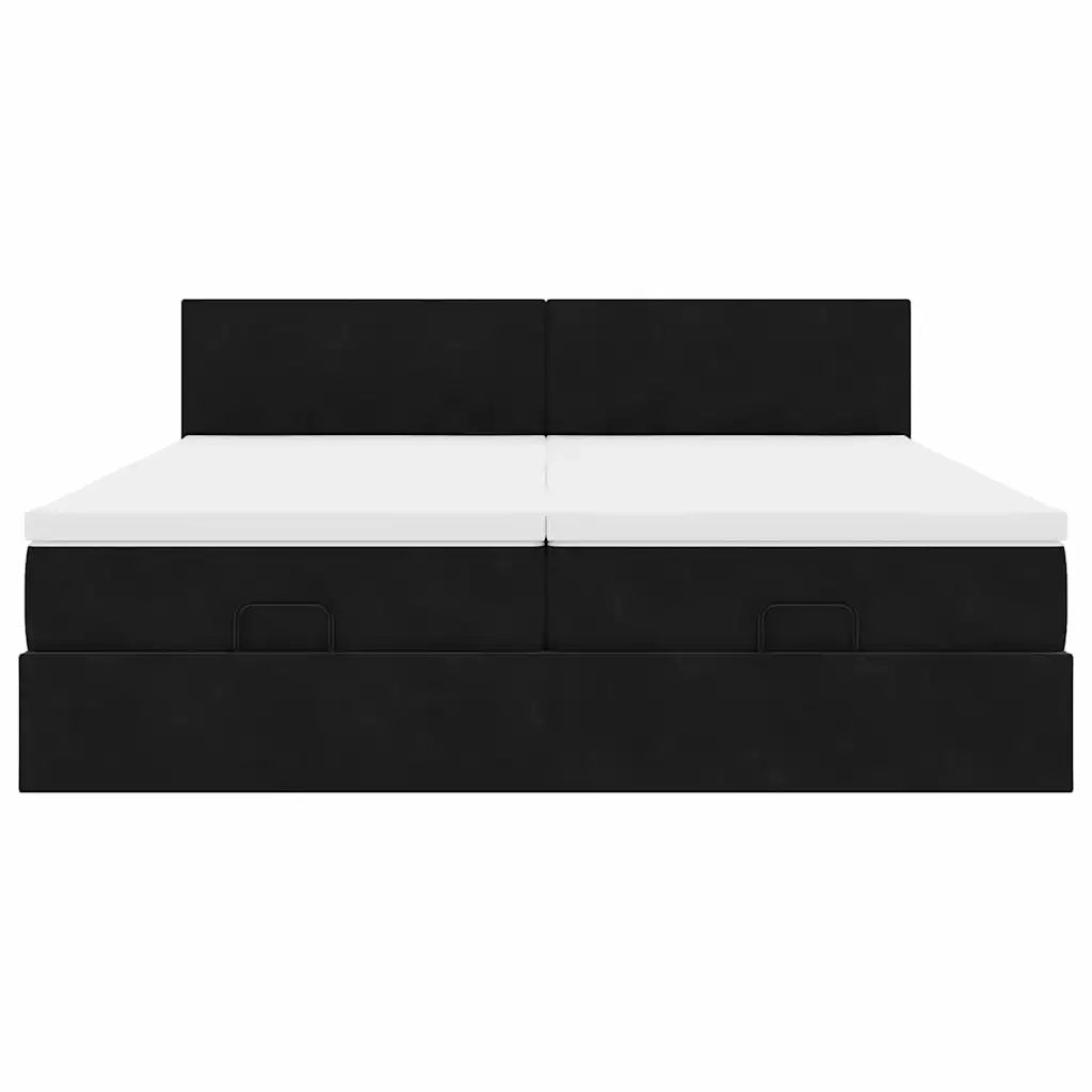 Struttura Letto Pouf con Materassi Nero 160x200 cm in Velluto 3312901