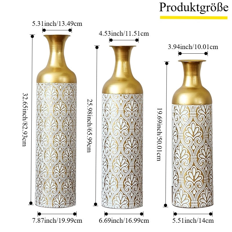 Fioriera a più livelli set da 3 con altezze differenziate in metallo oro e bianco per piante e decorazioni indoor