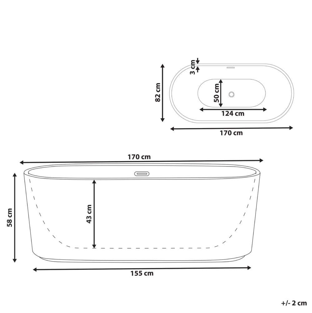 Vasca da bagno freestanding ovale in acrilico bianco opaco 170 x 80 cm Finitura scanalata Bagno in stile moderno