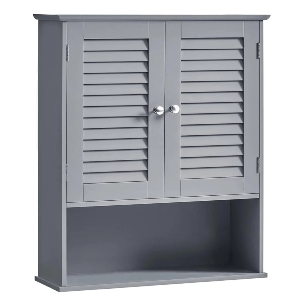 Mobiletto portaoggetti da bagno/armadietto portamedicinali a parete con ripiano regolabile doppia anta e ripiano aperto 60 x 20 x 70 cm grigio 12_0006516