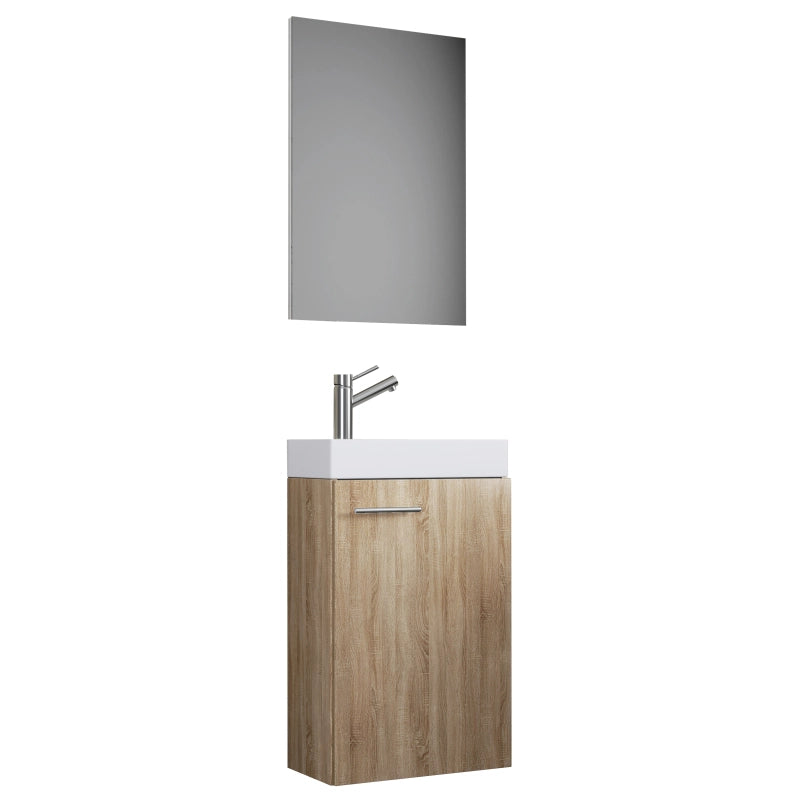 LineaViva Mobile Sospeso con lavabo in ceramica di alta qualità e specchio, Rovere Sonoma , lavabo Bianco
