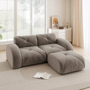 Divano modulare in ciniglia taupe con pouf HOMVRA