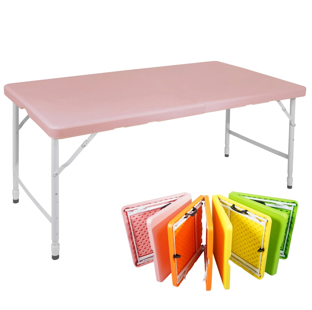 Tavolo pieghevole 125x61 cm rosa in plastica e ferro - altezza regolabile
