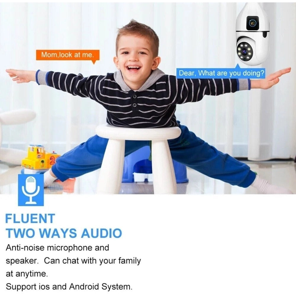 Trade Shop - Telecamera Wifi Da Interno Esterno 5 Mp Videocamera Lampadina Con Doppia Lente -