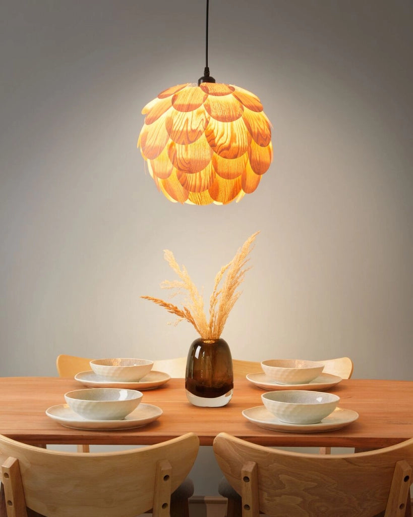 Lampada a sospensione con pigna di bambù luce naturale stile contemporaneo