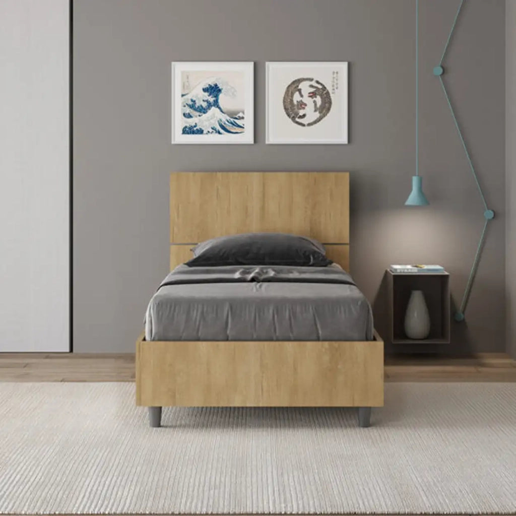 Letto singolo senza rete 80x190 testata inclinata quercia Demas