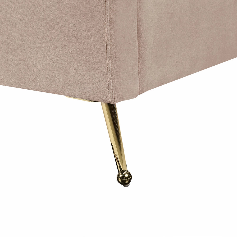 Letto in velluto beige tortora rivestito con gambe in metallo dorato UE Dimensioni doppie 140 x 200 cm con testata con porta USB Camera da letto moderna e glam.