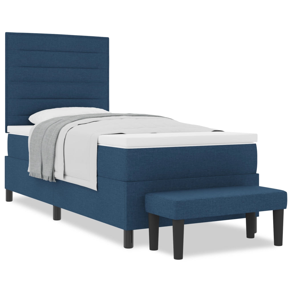 Letto a Box Spring con Materasso e Panchina Blu 80x200 cm Tessuto