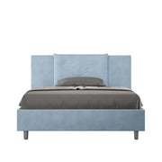 BS COM Letto matrimoniale francese contenitore imbottito 140x190 microfibra azzurro