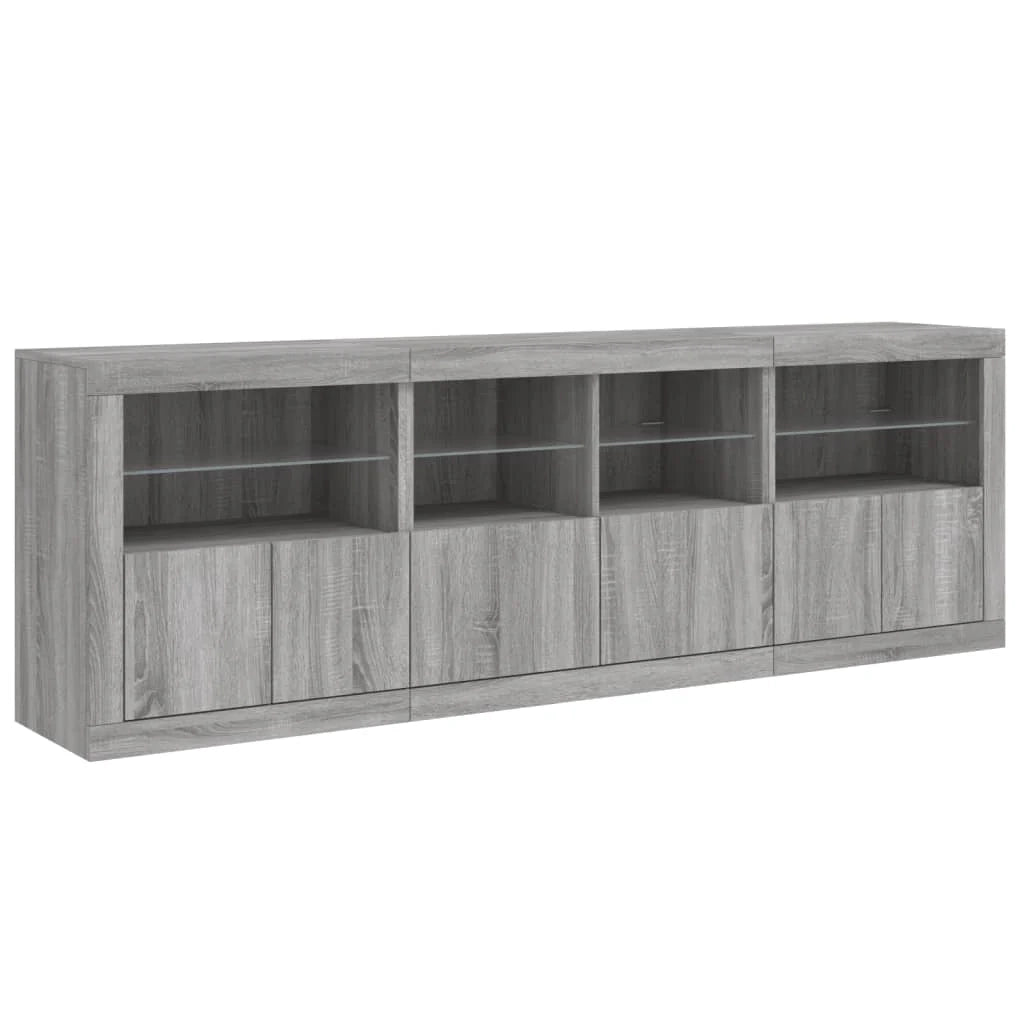 Buffet credenza cassettiera armadio mobile contenitore organizer per cucina soggiorno salotto con luci LED Sonoma 202 x 37 x 67 cm grigio 02_0030067
