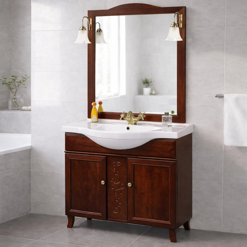 Mobile Da Bagno Noce Completo Modello Giada 2 Ante 105cm Indipendente in Legno