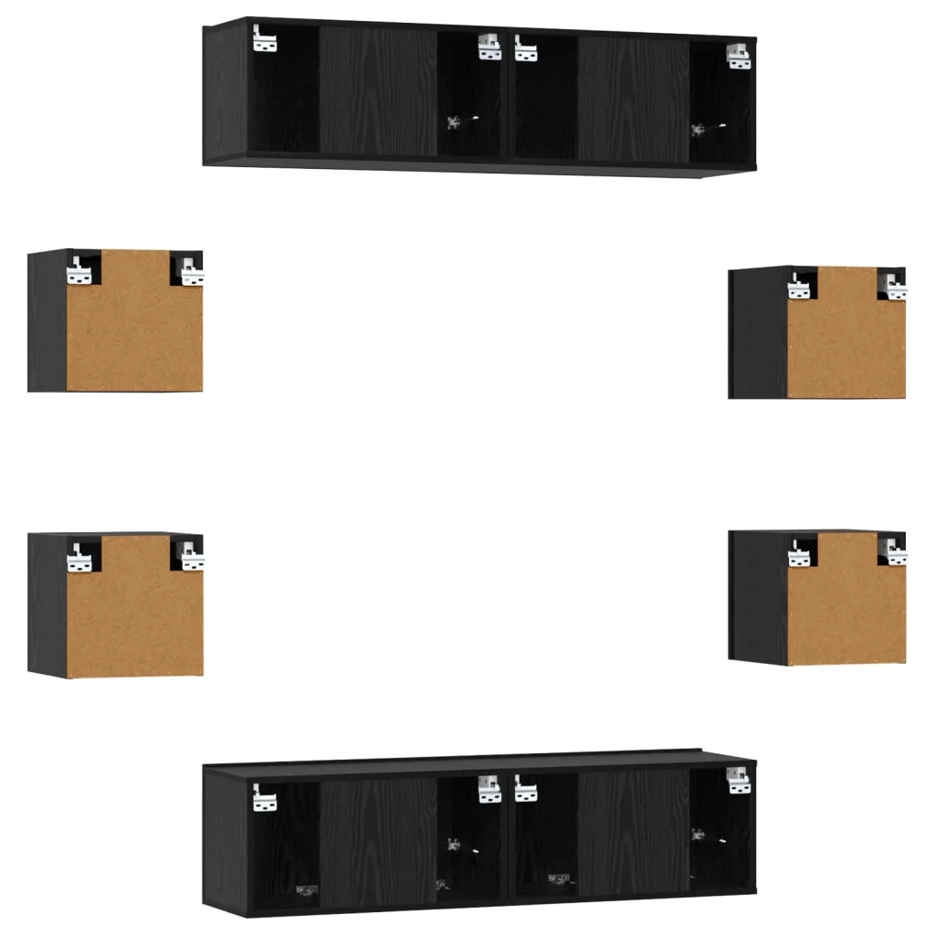 Set mobile TV 8 pz-Credenza per TV 120 x 30 x 30 cm Rovere Nero