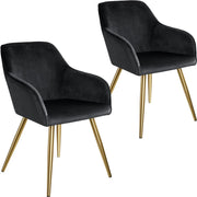 Set di 2 sedie con gambe dorate, seduta soggiorno, cucina sala da pranzo, design elegante, nero 08_0000165