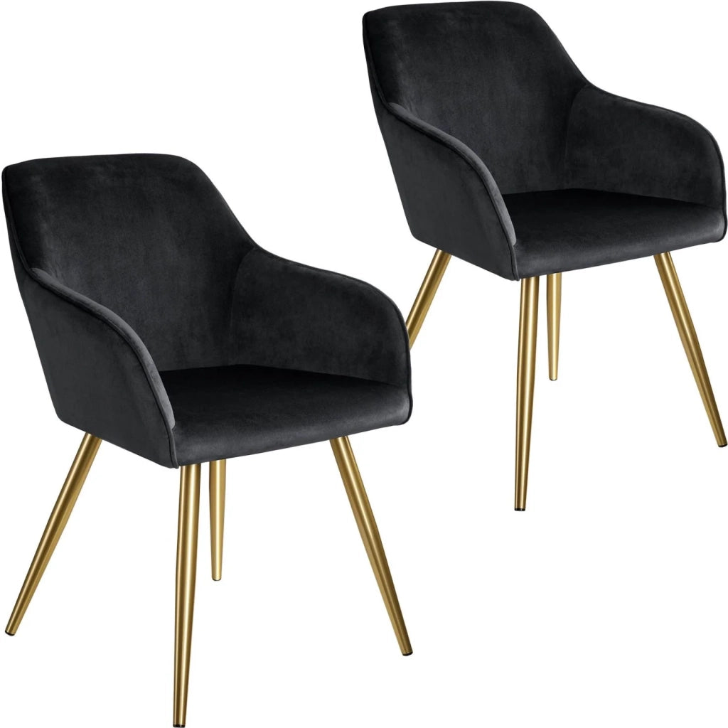 Set di 2 sedie con gambe dorate, seduta soggiorno, cucina sala da pranzo, design elegante, nero 08_0000165