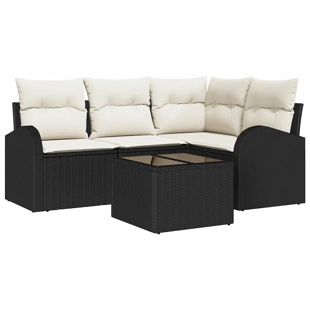 Set Divano da Giardino 5 pcs Nero polyrattan