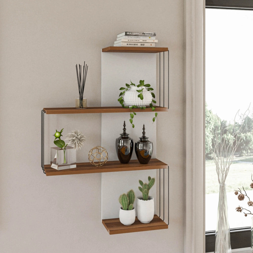 Mensola da parete in legno "Cambel" - 64 x 19 x 96 cm - Marrone