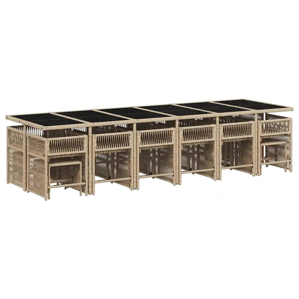 Set Pranzo da Giardino 17 pz con Cuscini Beige Misto Polyrattan