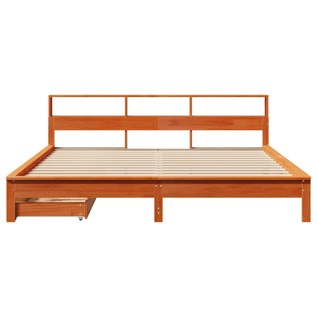 Letto Libreria senza Materasso Marrone Cera 200x200 cm in Pino 3309799