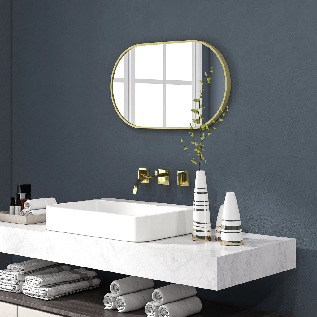 Specchio da Bagno Ovale con Cornice in Alluminio ¨C zephmum ¨C Dorato 40x70 cm