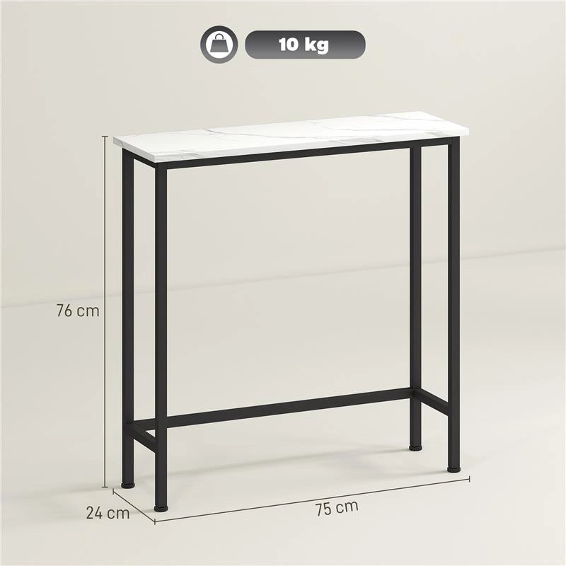 TAVOLO CONSOLLE DA INGRESSO CON PIANO EFFETTO MARMO, IN LEGNO E ACCIAIO, 75X24X76 CM, BIANCO E NERO