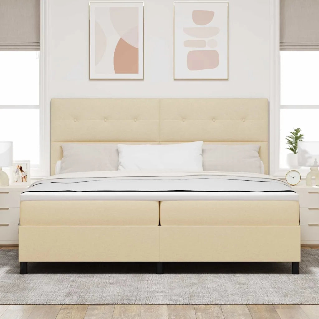 Letto a molle con materasso Crema 200 x 200 cm Tessuto 3339418