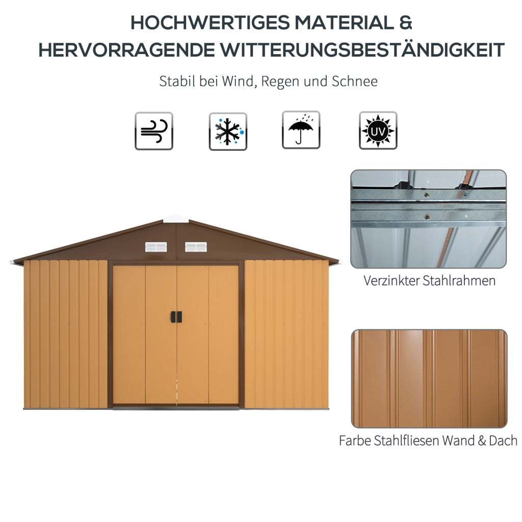 CASETTA da giardino 340x386x200 cm in acciaio gialla con 2 porte scorrevoli