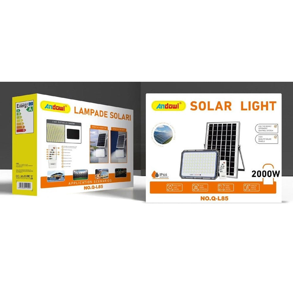 Trade Shop - Faretto Luce Solare Con Pannello Fotovoltaico A Led Ip66 2000w Telecomando Giardino Q-l85 -