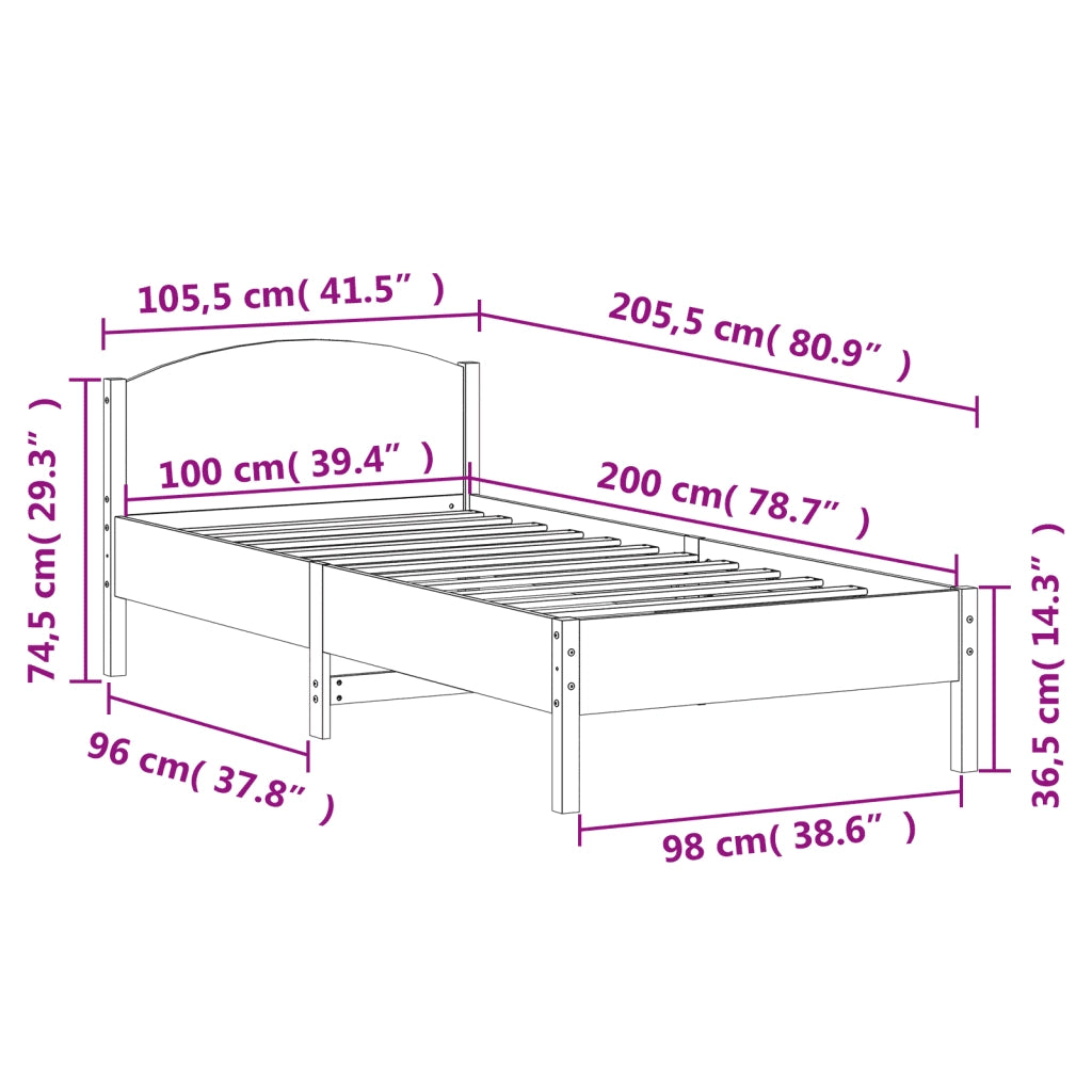 Letto senza Materasso Marrone Cera 100x200 cm in Legno di Pino 842617