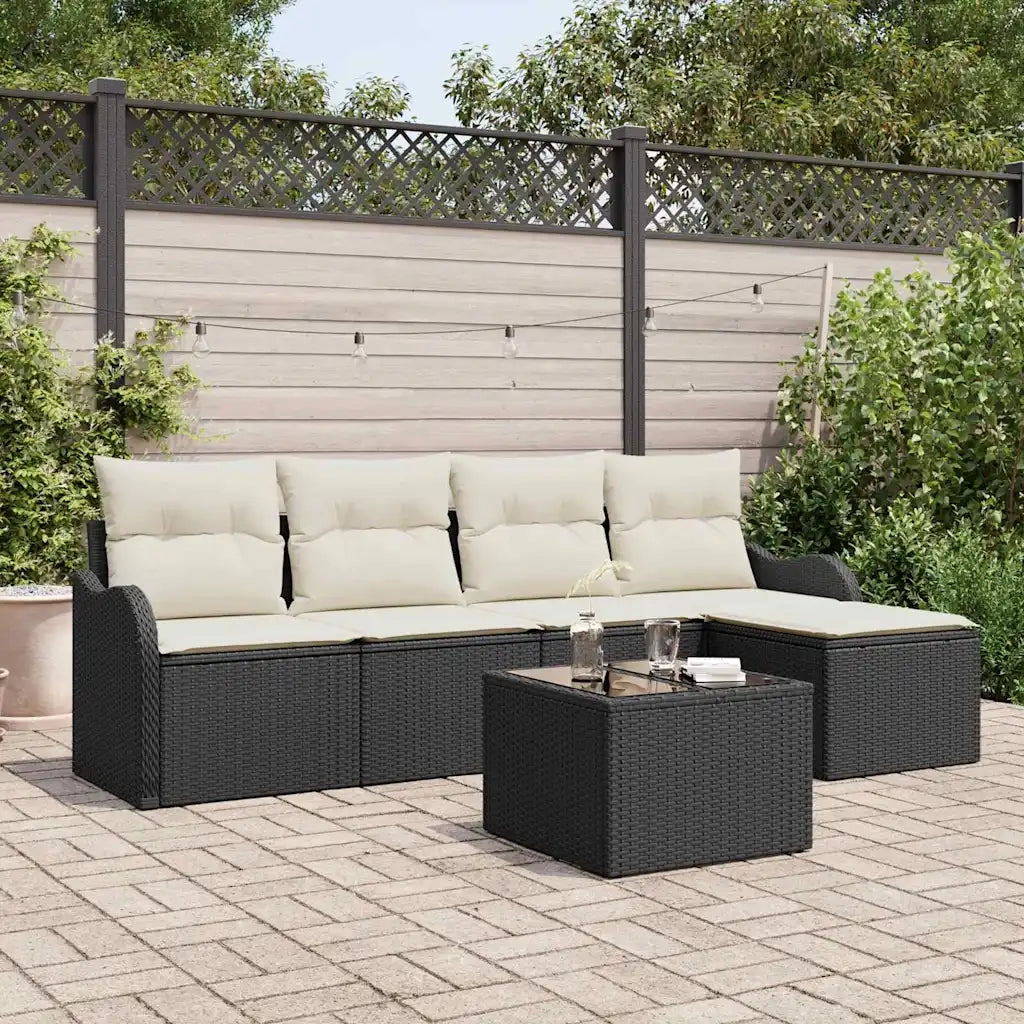 Set Divano da Giardino 6 pcs Nero polyrattan