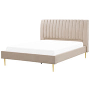 Letto imbottito velluto beige sabbia e oro rete a doghe testiera alta 180 x 200 cm testata alta design retrò