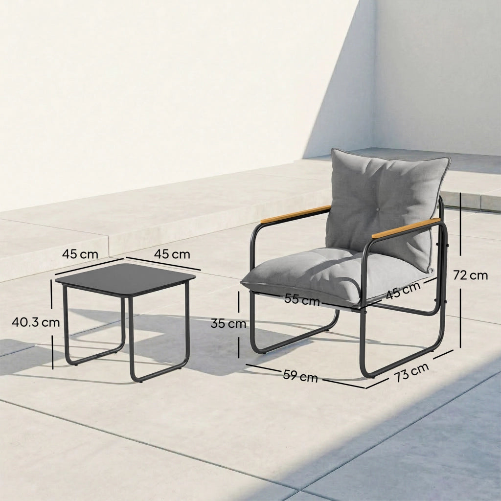 Set Bistr¨° 3 Pezzi. Mobili Esterno Metallo con Cuscini. Grigio Scuro