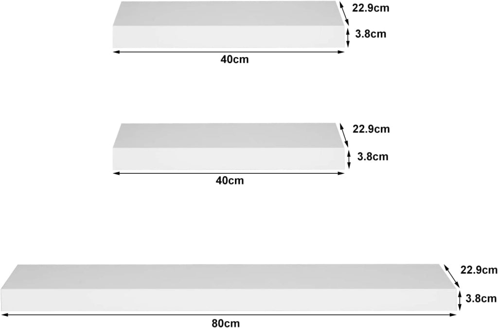 Mensola da Parete, Mensola da Muro, Mensola in Legno MDF, Bianca, Set di 3, 40/40/80x22.9x3.8cm, per Cucina, Bagno, Soggiorno, ECC RG9372ws-2+RG9318ws