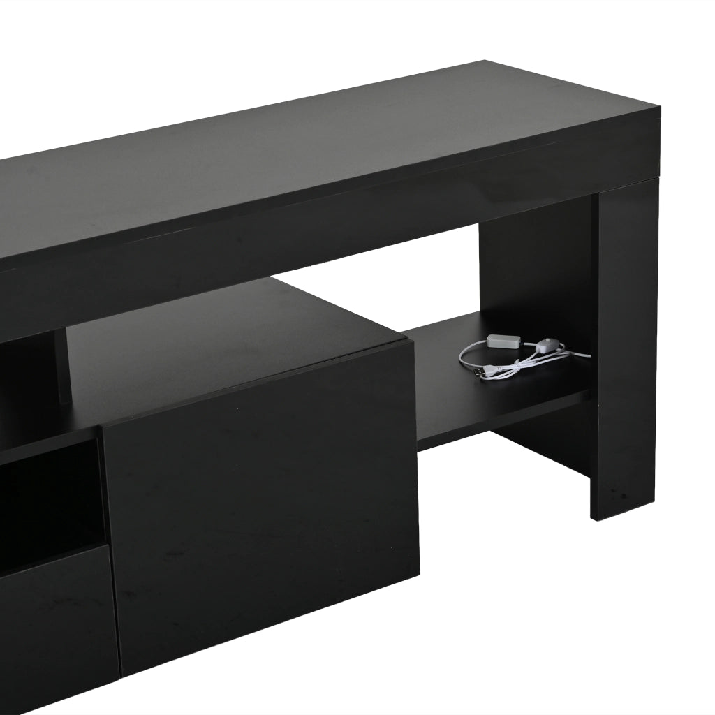 Mobile porta TV con LED, 3 ante e vani aperti, per soggiorno, in pannello truciolare, nero, 192 × 37 × 53 cm