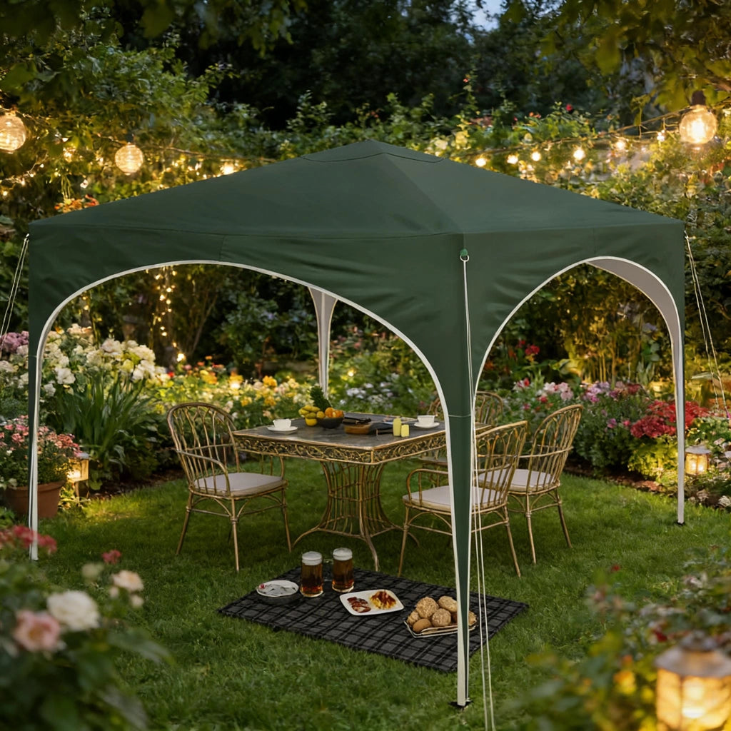 Gazebo Da Giardino Verde 3 X 3 M Metallo Tessuto Oxford Altezza Regolabile Impermeabile
