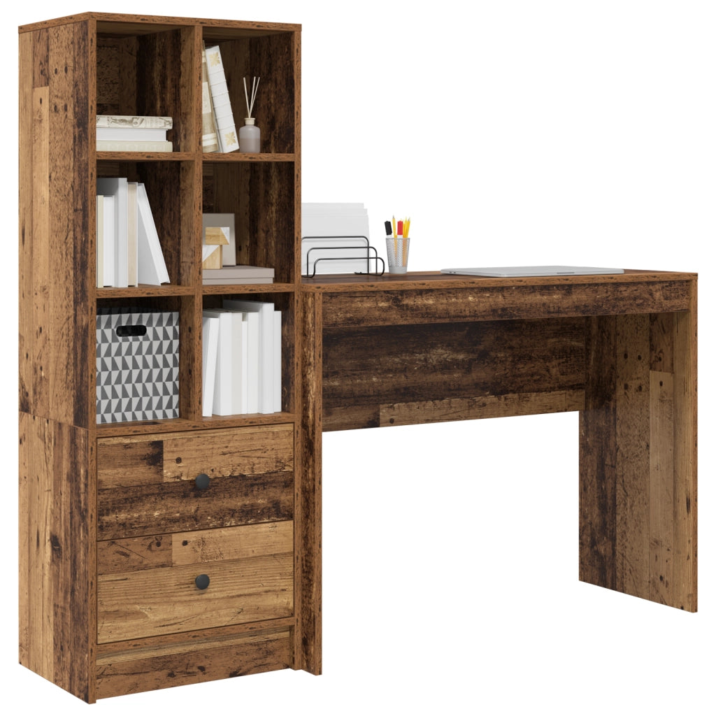 Scrivania con spazio di archiviazione in legno vecchio in legno ingegnerizzato