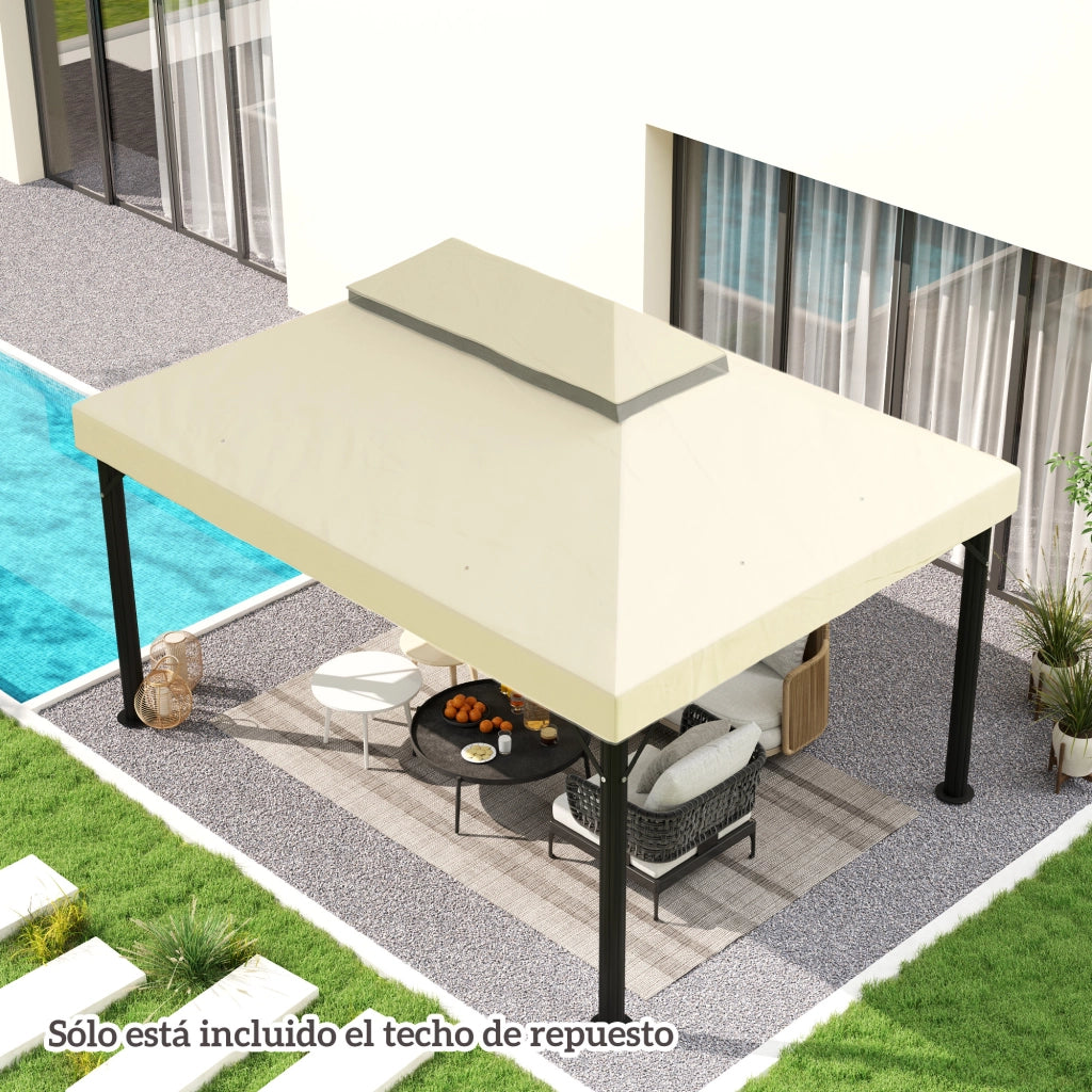 Toldo da giardino 4x3 m ¨C zephmum ¨C crema, doppio tetto, UPF30+