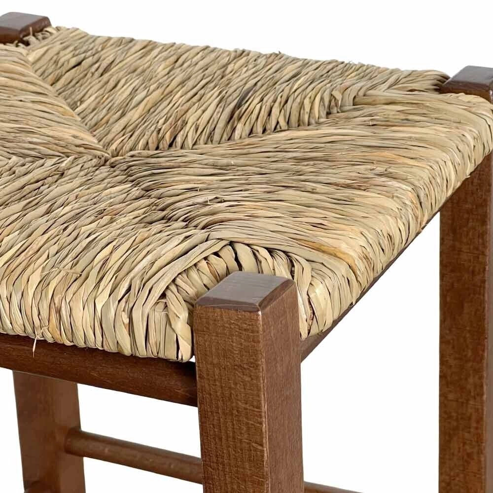 Sgabello legno seduta quadrata paglia h 47 cm noce scuro gamba dritti