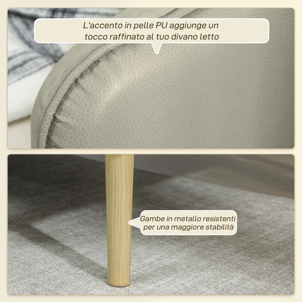 Divano Letto 3 Posti 185x84x83 cm con Schienale Reclinabile e Rivestimento Effetto Velluto Beige